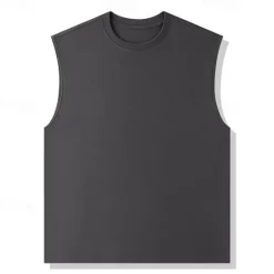 Online OUKU Men's Tank Top Vest Top Undershirt Sleeveless Shirt Sleeveless Crewneck Summer Plain Fashion Designer Vacation Street Going out Black White Khaki Top Tee for Men