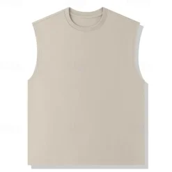 Online OUKU Men's Tank Top Vest Top Undershirt Sleeveless Shirt Sleeveless Crewneck Summer Plain Fashion Designer Vacation Street Going out Black White Khaki Top Tee for Men