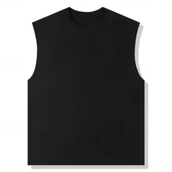 Online OUKU Men's Tank Top Vest Top Undershirt Sleeveless Shirt Sleeveless Crewneck Summer Plain Fashion Designer Vacation Street Going out Black White Khaki Top Tee for Men
