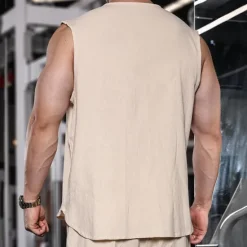 Online OUKU Men's Tank Top Vest Top Undershirt Sleeveless Shirt Sleeveless Mandarin Collar Spring & Summer Plain Fashion Designer Basic Buttons Vacation Street Going out Black Khaki Dark Gray Top Tee for Men