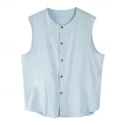 Online OUKU Men's Tank Top Vest Top Undershirt Sleeveless Shirt Sleeveless Mandarin Collar Spring & Summer Plain Fashion Designer Basic Buttons Vacation Street Going out Black Khaki Dark Gray Top Tee for Men