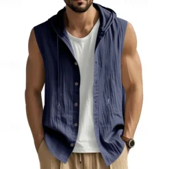 New OUKU Men's Tank Top Vest Top Undershirt Sleeveless Shirt Sleeveless Hooded Summer Plain Fashion Designer Basic Buttons Vacation Street Going out Black White Yellow Top Tee for Men