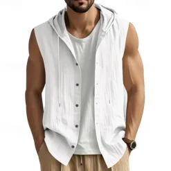 New OUKU Men's Tank Top Vest Top Undershirt Sleeveless Shirt Sleeveless Hooded Summer Plain Fashion Designer Basic Buttons Vacation Street Going out Black White Yellow Top Tee for Men