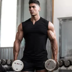 Hot OUKU Men's Tank Top Vest Top Undershirt Sleeveless Shirt Sleeveless V Neck Summer Plain Sports Fashion Lightweight Vacation Casual Holiday Black White Army Green Top Tee for Men