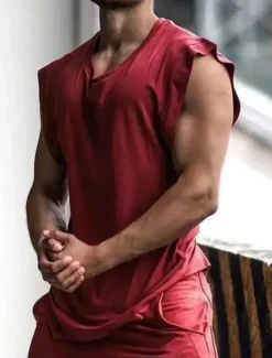 Sale OUKU Men's Tank Top Vest Top Undershirt Sleeveless Shirt Sleeveless Crew Neck Summer Plain Fashion Designer Muscle Athleisure Going out Gym Black Navy Blue Red Top Tee for Men