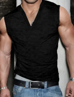 Best OUKU Men's Tank Top Vest Top Undershirt Sleeveless Shirt Sleeveless Deep U Summer Plain Fashion Designer Muscle Outdoor Going out Gym Black White Gray Top Tee for Men