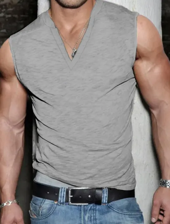 Best OUKU Men's Tank Top Vest Top Undershirt Sleeveless Shirt Sleeveless Deep U Summer Plain Fashion Designer Muscle Outdoor Going out Gym Black White Gray Top Tee for Men
