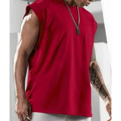 Hot OUKU Men's Tank Top Vest Top Undershirt Sleeveless Shirt Sleeveless Hooded Spring & Summer Plain Fashion Designer Basic Vacation Street Going out Black White Red Top Tee for Men