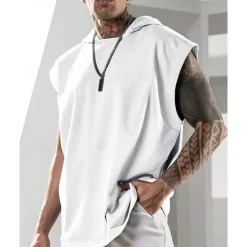 Hot OUKU Men's Tank Top Vest Top Undershirt Sleeveless Shirt Sleeveless Hooded Spring & Summer Plain Fashion Designer Basic Vacation Street Going out Black White Red Top Tee for Men