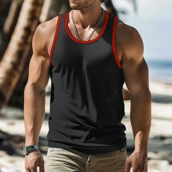 Sale OUKU Men's Tank Top Vest Top Undershirt Sleeveless Shirt Sleeveless Crew Neck Summer Plain Fashion Designer Muscle Outdoor Going out Gym Black White Blue Top Tee for Men