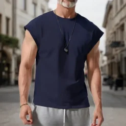 New OUKU Men's Tank Top Vest Top Undershirt Sleeveless Shirt Sleeveless Crew Neck Spring & Summer Plain Fashion Designer Basic Vacation Street Going out White Wine Dark Navy Top Tee for Men