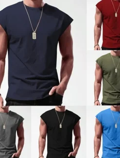 OUKU Men's Tank Top Vest Top Undershirt Sleeveless Shirt Sleeveless Crew Neck Summer Plain Fashion Designer Muscle Outdoor Going out Gym Black White Red Top Tee for Men