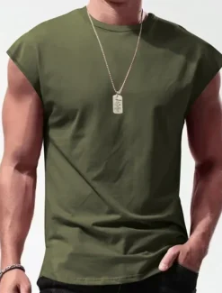 OUKU Men's Tank Top Vest Top Undershirt Sleeveless Shirt Sleeveless Crew Neck Summer Plain Fashion Designer Muscle Outdoor Going out Gym Black White Red Top Tee for Men