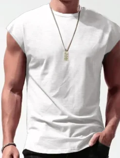 OUKU Men's Tank Top Vest Top Undershirt Sleeveless Shirt Sleeveless Crew Neck Summer Plain Fashion Designer Muscle Outdoor Going out Gym Black White Red Top Tee for Men