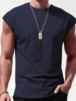 OUKU Men's Tank Top Vest Top Undershirt Sleeveless Shirt Sleeveless Crew Neck Summer Plain Fashion Designer Muscle Outdoor Going out Gym Black White Red Top Tee for Men