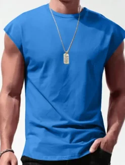 OUKU Men's Tank Top Vest Top Undershirt Sleeveless Shirt Sleeveless Crew Neck Summer Plain Fashion Designer Muscle Outdoor Going out Gym Black White Red Top Tee for Men