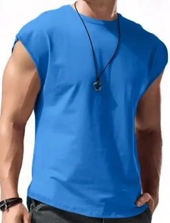 OUKU Men's Tank Top Vest Top Undershirt Sleeveless Shirt Sleeveless Crew Neck Summer Plain Fashion Designer Muscle Outdoor Going out Gym Black White Red Top Tee for Men