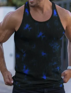 Best OUKU Men's Tank Top Vest Top Undershirt Sleeveless Shirt Sleeveless Crew Neck Summer Tie Dye Pit Strip Fashion Designer Muscle Knitted Outdoor Going out Gym Black White Blue Top Tee for Men