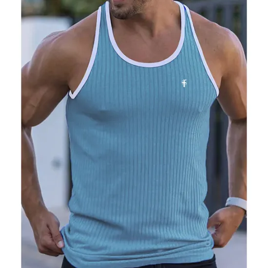 Online OUKU Men's Tank Top Vest Top Undershirt Sleeveless Shirt Sleeveless Crew Neck Summer Color Block Pit Strip Fashion Designer Basic Quick Dry Vacation Street Going out Black White Wine Top Tee for Men