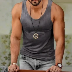 Online OUKU Men's Tank Top Vest Top Undershirt Sleeveless Shirt Sleeveless Crew Neck Summer Plain Fashion Designer Muscle Outdoor Going out Gym White Yellow Red Top Tee for Men