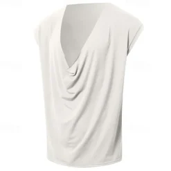Online OUKU Men's Tank Top Vest Top Undershirt Sleeveless Shirt Sleeveless Pile Neck V Neck Summer Plain Fashion Designer Basic Classic Vacation Street Going out Black White Green Top Tee for Men