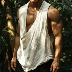 Online OUKU Men's Tank Top Vest Top Undershirt Sleeveless Shirt Sleeveless Pile Neck V Neck Summer Plain Fashion Designer Basic Classic Vacation Street Going out Black White Green Top Tee for Men