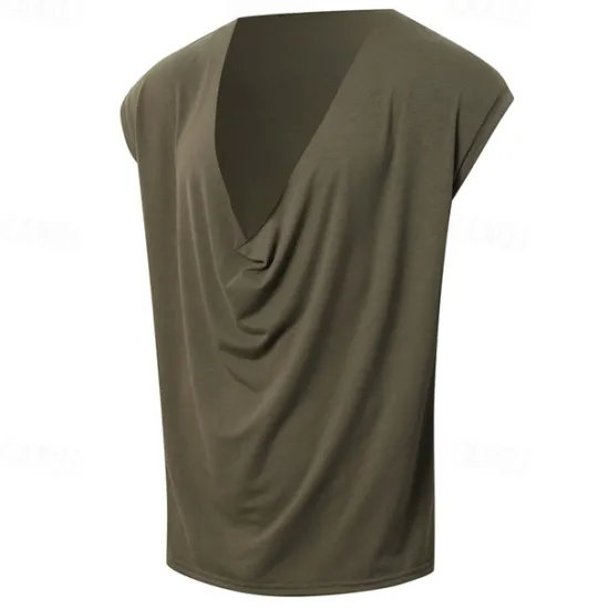 Online OUKU Men's Tank Top Vest Top Undershirt Sleeveless Shirt Sleeveless Pile Neck V Neck Summer Plain Fashion Designer Basic Classic Vacation Street Going out Black White Green Top Tee for Men