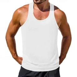 Discount OUKU Men's Tank Top Vest Top Undershirt Sleeveless Shirt Sleeveless Crew Neck Summer Plain Fashion Designer Basic Classic Vacation Street Going out Black White Wine Top Tee for Men