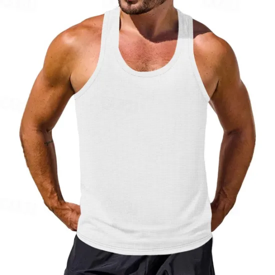 Discount OUKU Men's Tank Top Vest Top Undershirt Sleeveless Shirt Sleeveless Crew Neck Summer Plain Fashion Designer Basic Classic Vacation Street Going out Black White Wine Top Tee for Men