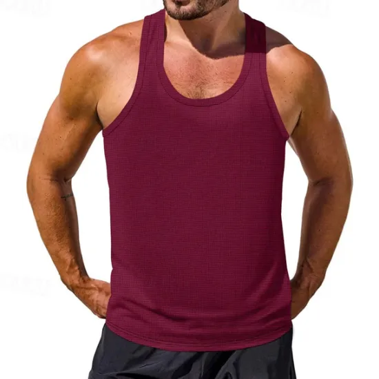 Discount OUKU Men's Tank Top Vest Top Undershirt Sleeveless Shirt Sleeveless Crew Neck Summer Plain Fashion Designer Basic Classic Vacation Street Going out Black White Wine Top Tee for Men