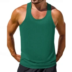 Discount OUKU Men's Tank Top Vest Top Undershirt Sleeveless Shirt Sleeveless Crew Neck Summer Plain Fashion Designer Basic Classic Vacation Street Going out Black White Wine Top Tee for Men