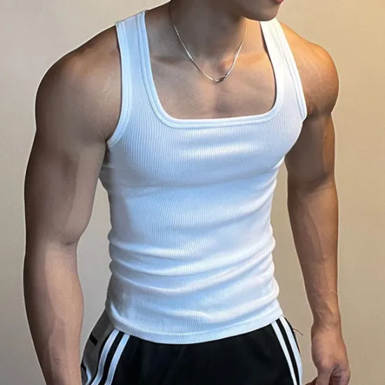 Best OUKU Men's Tank Top Vest Top Undershirt Sleeveless Shirt Sleeveless Square Neck Summer Plain Fashion Designer Basic Vacation Street Going out Black White Top Tee for Men