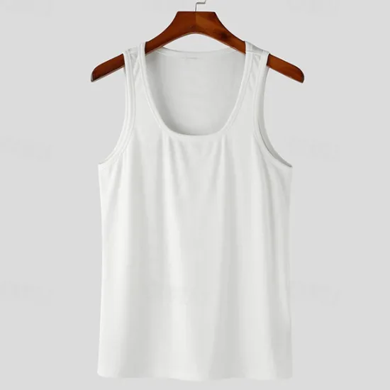 Best OUKU Men's Tank Top Vest Top Undershirt Sleeveless Shirt Sleeveless Square Neck Summer Plain Fashion Designer Basic Vacation Street Going out Black White Top Tee for Men
