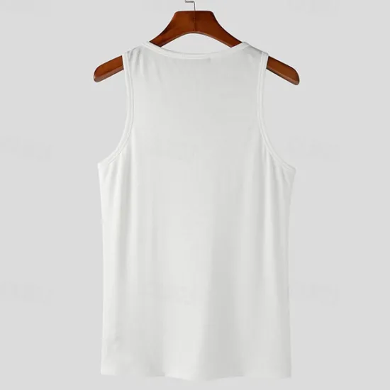 Best OUKU Men's Tank Top Vest Top Undershirt Sleeveless Shirt Sleeveless Square Neck Summer Plain Fashion Designer Basic Vacation Street Going out Black White Top Tee for Men