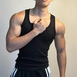 Best OUKU Men's Tank Top Vest Top Undershirt Sleeveless Shirt Sleeveless Square Neck Summer Plain Fashion Designer Basic Vacation Street Going out Black White Top Tee for Men