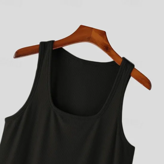 Best OUKU Men's Tank Top Vest Top Undershirt Sleeveless Shirt Sleeveless Square Neck Summer Plain Fashion Designer Basic Vacation Street Going out Black White Top Tee for Men