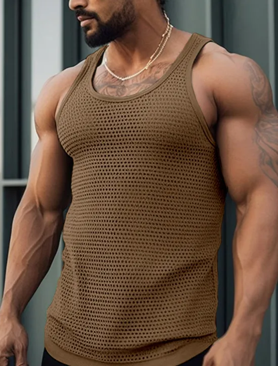 Sale OUKU Men's Tank Top Vest Top Undershirt Sleeveless Shirt Sleeveless Crew Neck Summer Plain Fashion Designer Muscle Mesh Outdoor Going out Gym Black White Green Top Tee for Men