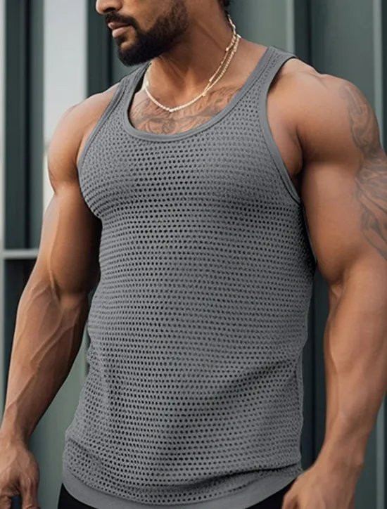 Sale OUKU Men's Tank Top Vest Top Undershirt Sleeveless Shirt Sleeveless Crew Neck Summer Plain Fashion Designer Muscle Mesh Outdoor Going out Gym Black White Green Top Tee for Men