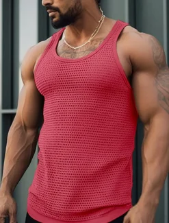 Sale OUKU Men's Tank Top Vest Top Undershirt Sleeveless Shirt Sleeveless Crew Neck Summer Plain Fashion Designer Muscle Mesh Outdoor Going out Gym Black White Green Top Tee for Men