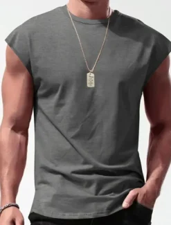 Hot OUKU Men's Tank Top Vest Top Undershirt Sleeveless Shirt Plain Crew Neck Outdoor Going out Sleeveless Clothing Apparel Fashion Designer Muscle
