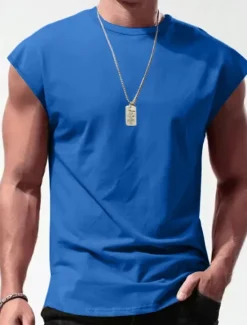 Hot OUKU Men's Tank Top Vest Top Undershirt Sleeveless Shirt Plain Crew Neck Outdoor Going out Sleeveless Clothing Apparel Fashion Designer Muscle