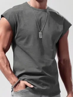 Hot OUKU Men's Tank Top Vest Top Undershirt Sleeveless Shirt Plain Crew Neck Outdoor Going out Sleeveless Clothing Apparel Fashion Designer Muscle