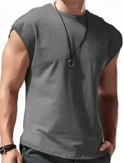 Hot OUKU Men's Tank Top Vest Top Undershirt Sleeveless Shirt Plain Crew Neck Outdoor Going out Sleeveless Clothing Apparel Fashion Designer Muscle