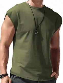 Hot OUKU Men's Tank Top Vest Top Undershirt Sleeveless Shirt Plain Crew Neck Outdoor Going out Sleeveless Clothing Apparel Fashion Designer Muscle
