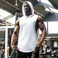 Online OUKU Men's Tank Top Vest Top Undershirt Sleeveless Shirt Sleeveless Hooded Summer Plain Sports Fashion Lightweight Vacation Casual Holiday Black White Blue Top Tee for Men