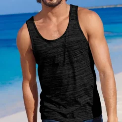 Online OUKU Men's Tank Top Vest Top Undershirt Sleeveless Shirt Sleeveless Crew Neck Summer Striped Fashion Designer Muscle Print Outdoor Going out Gym Black Khaki Gray Top Tee for Men