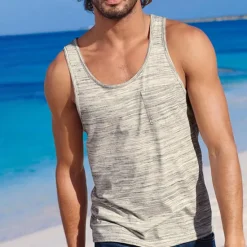 Online OUKU Men's Tank Top Vest Top Undershirt Sleeveless Shirt Sleeveless Crew Neck Summer Striped Fashion Designer Muscle Print Outdoor Going out Gym Black Khaki Gray Top Tee for Men