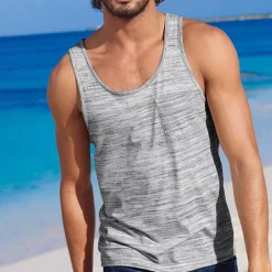 Online OUKU Men's Tank Top Vest Top Undershirt Sleeveless Shirt Sleeveless Crew Neck Summer Striped Fashion Designer Muscle Print Outdoor Going out Gym Black Khaki Gray Top Tee for Men