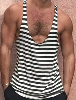 OUKU Men's Tank Top Vest Top Undershirt Sleeveless Shirt Sleeveless Deep V Summer Striped Fashion Designer Muscle Outdoor Going out Gym White Red Green Top Tee for Men