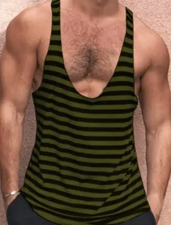 OUKU Men's Tank Top Vest Top Undershirt Sleeveless Shirt Sleeveless Deep V Summer Striped Fashion Designer Muscle Outdoor Going out Gym White Red Green Top Tee for Men